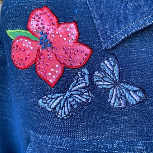 Onque Casual Soft lightweight bling denim jacket, snap buttons, 3/4 sleeves, L - Picture 3 of 12